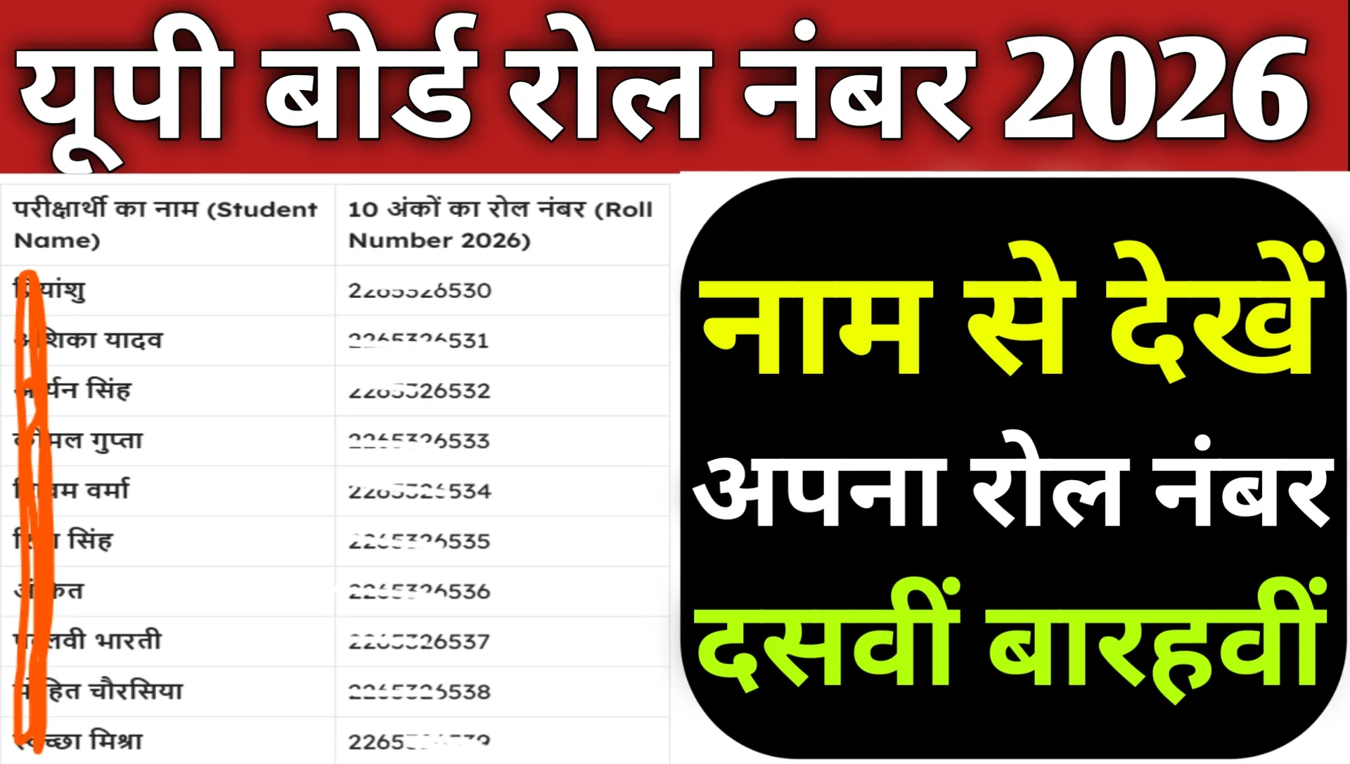 UPMSP Roll Number List 2026 search By Name