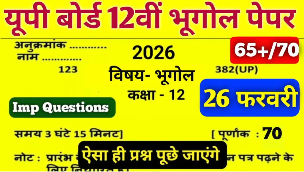 UP Board 12th Geography Previous Paper and Model Paper 2026
