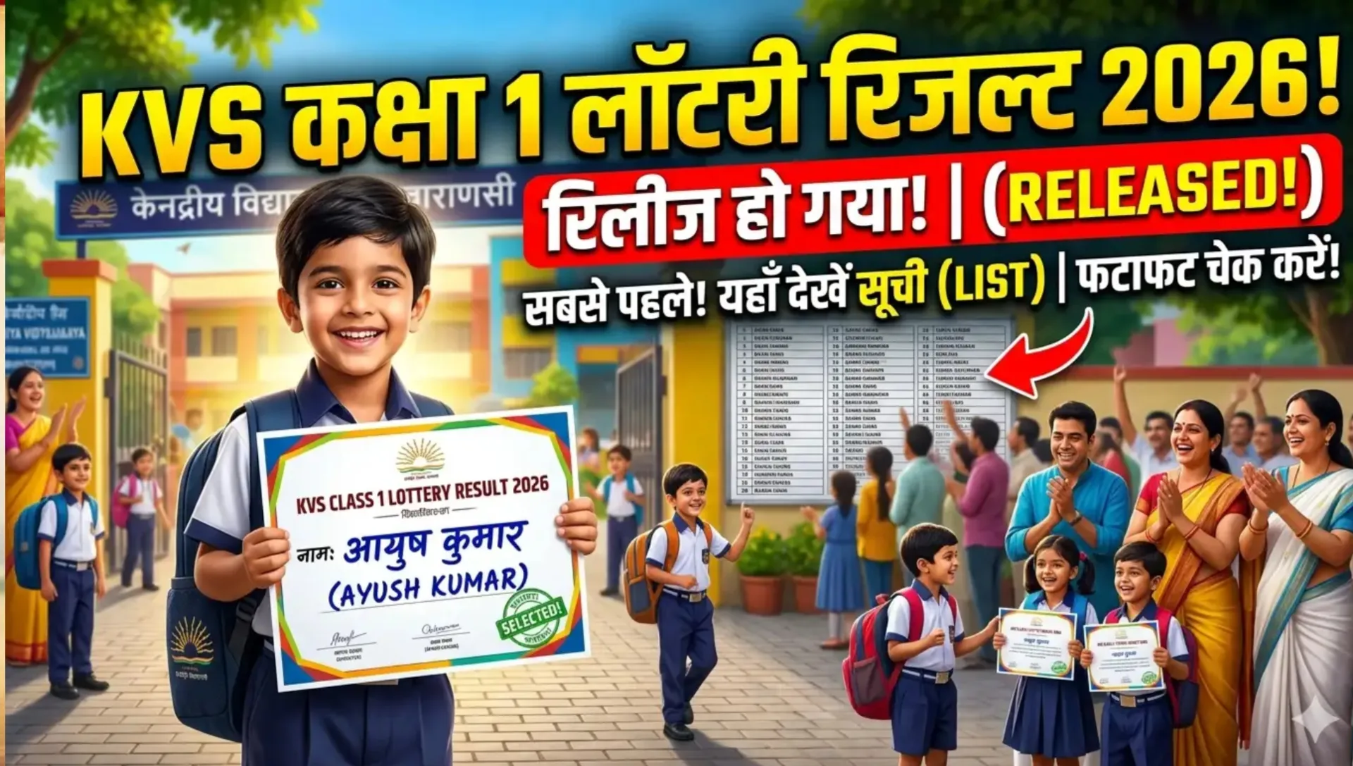 KVS Class 1 Admission Lottery Result 2026 PDF Check Kre